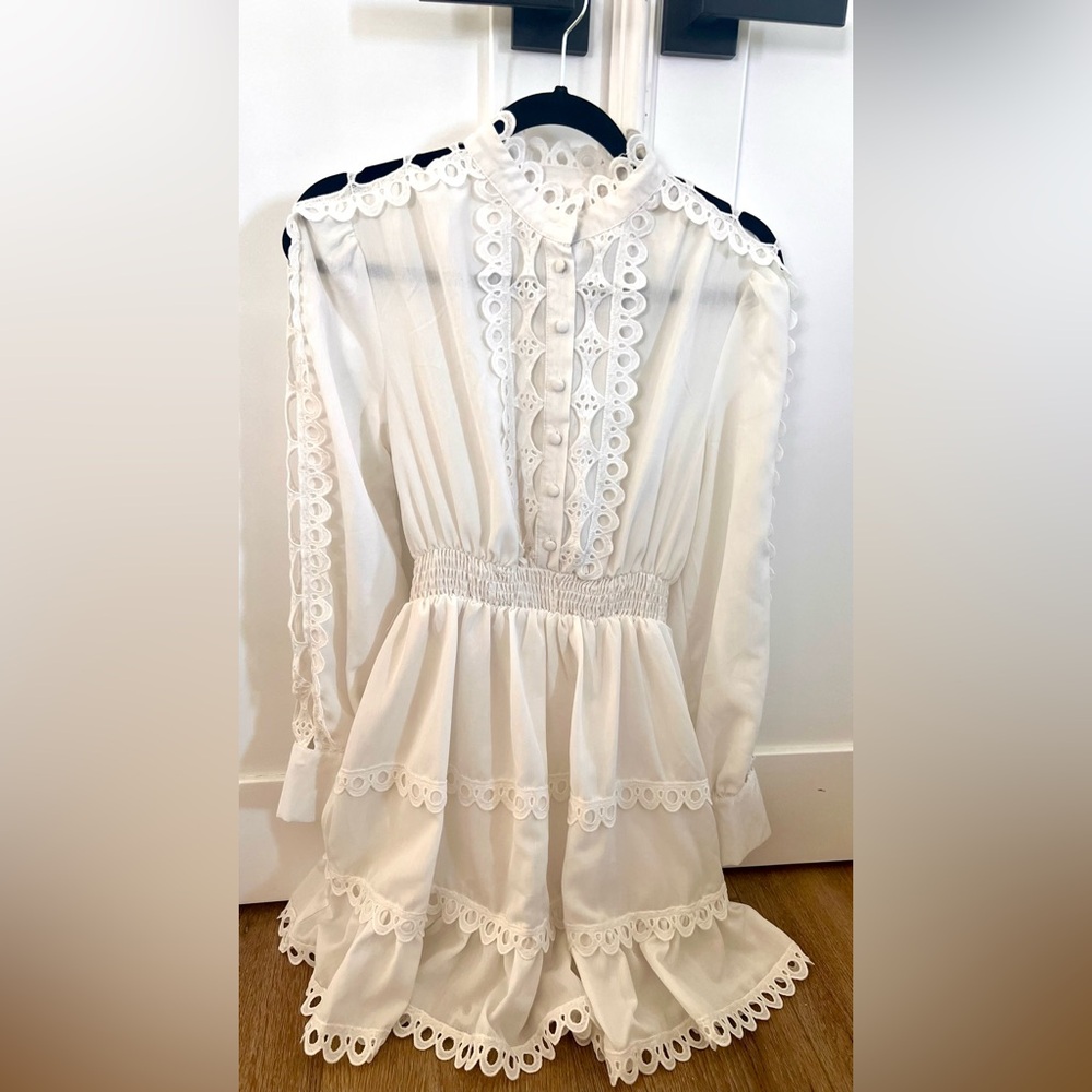 Vici White Lace Button-Down Mini Dress